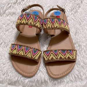 Union Bay Beaded Sandals, dressy, Beach Flats, Size Women's 7.5 Buckle, beads